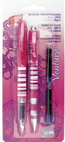 Komplet pióro + długopis Venturio różowe [SZKOŁA]