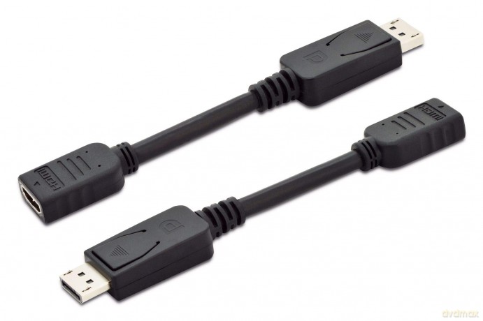 Assmann: Digitus Ak-340400-001-S 0.15m Dp Male To Hdmi Type A Female Displayport Adapter Cable - Black