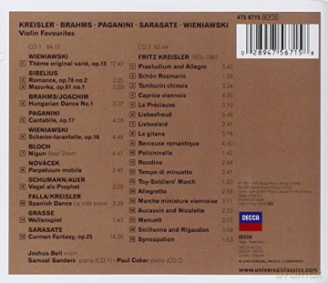 Joshua Bell: Joshua Bell. Kreisler, Brahms, Paganini, Sarasate, Wieniawski. [2CD]