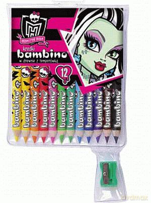 Kredki 12 kolorów Bambino w drewnie z nadrukiem Monster High [SZKOŁA]