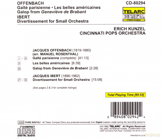 Erich Kunzel: Offenbach: Gaite Parisienne; Ibert: Divertissement [CD]