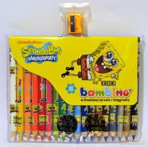 Kredki Bambino 18 kolorów w drewnie z nadrukiem Sponge Bob [SZKOŁA]