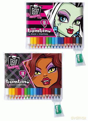 Kredki ołówkowe 18 kolorów Bambino w drewnie Monster High [SZKOŁA]