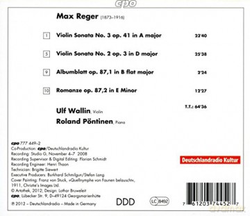 Ulf Wallin: Reger: Violin Sonatas op.3/ 41 [CD]