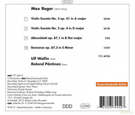 Ulf Wallin: Reger: Violin Sonatas op.3/ 41 [CD]