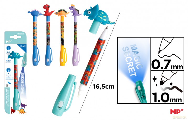 Długopis Szpiegowski UV z podwójną końcówką 0.7/1.0mm Dinozaury 1szt.mix