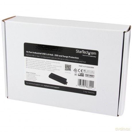 10 Port Usb 3.0 Hub - Industrial - Esd And Surge Protection - Din Rail Or Surface Mountable - Metal - Powered Usb Hub
