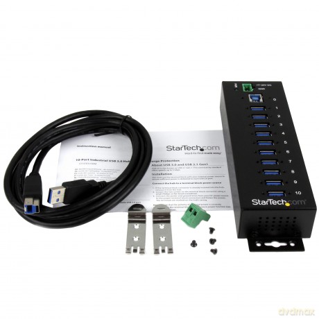 10 Port Usb 3.0 Hub - Industrial - Esd And Surge Protection - Din Rail Or Surface Mountable - Metal - Powered Usb Hub