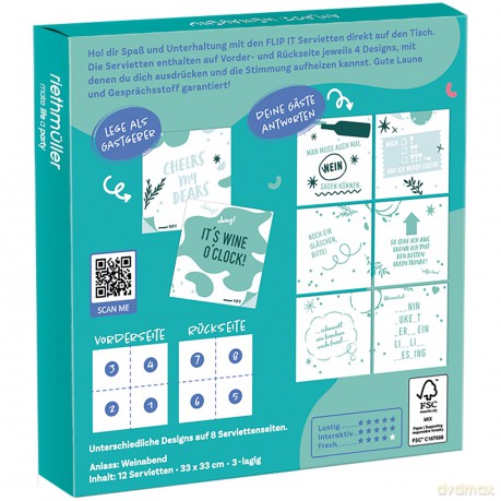 12 Flip Napkins "Weinabend" 33x33cm, Double-Sid