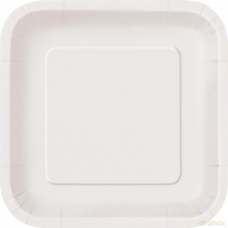 14 Bright White 9in Square Plt Sup Qs. Piatto Carta Quadrato 23 Cm Bianco