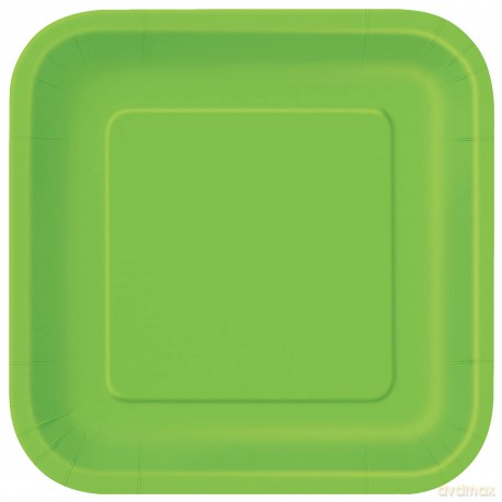14 Lime Green 9in Square Plate Sup. Piatto Carta Quadrato 23 Cm Verde Lime