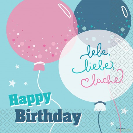 16 Napkins "Happy Birthday - Lebe, Liebe, Lache