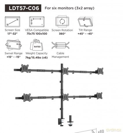17"-32" Articulating 6 Monitor Desk