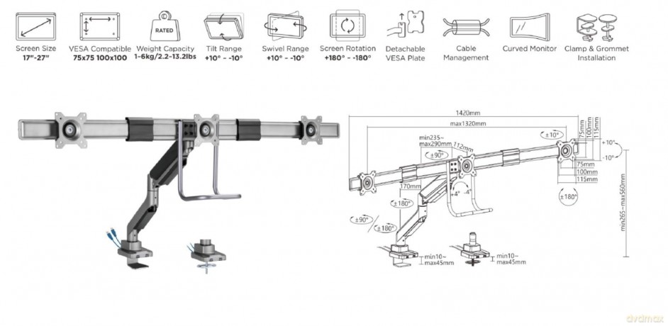 17"-32" Triple Monitor Desk Mount