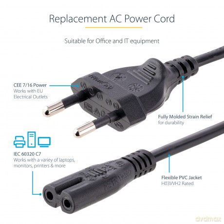 2m Laptop Power Cord Eu Plug To C7