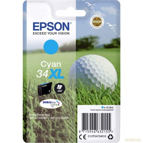 3720dwf, Cyan, 10,8ml, Nr.34xl, T3472, Golfball (Stk)-Epson Durabrite Ultra Ink Nr.34xl Cyan