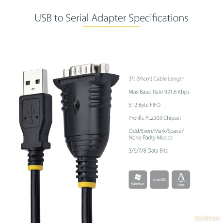 3ft Usb To Serial Cable/Rs232 Adapter
