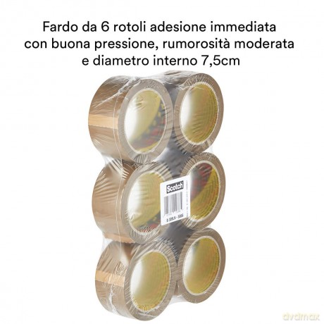 3m Post-It - Nastro Da Imballo Ppl Acrilico A Base D'Acqua Avana 50mmx66m (6 Pz)
