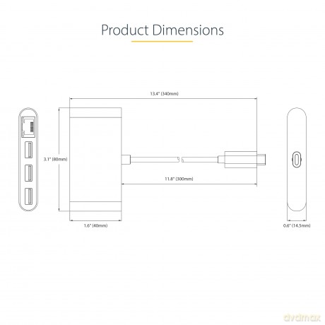 3-Port Usb-C Hub With Ethernet Portable