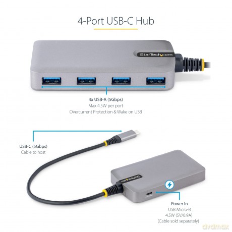 4-Port Usb-C Hub 5gbps Bus Powered