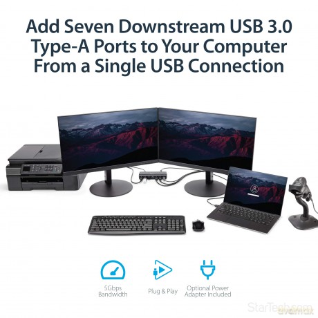 7 Port Usb 3.0 Hub - 7 X Superspeed Usb 3.0 - With Power Adapter - Usb 3 Hub - Usb Splitter - Powered Usb 3.0 Hub - Usb Extender
