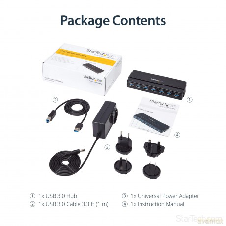 7 Port Usb 3.0 Hub - 7 X Superspeed Usb 3.0 - With Power Adapter - Usb 3 Hub - Usb Splitter - Powered Usb 3.0 Hub - Usb Extender