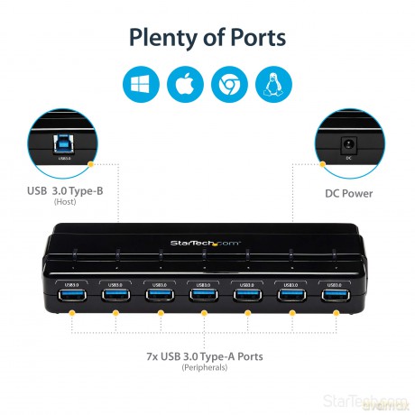 7 Port Usb 3.0 Hub - 7 X Superspeed Usb 3.0 - With Power Adapter - Usb 3 Hub - Usb Splitter - Powered Usb 3.0 Hub - Usb Extender
