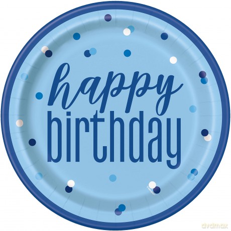 8 Glitz Blu/Svr Dot Bday 9inpl Sup