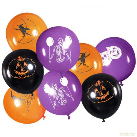 8 Palloncini Stampati Halloween Arancioni E Neri In Lattice