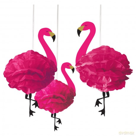 Amscan: 3 Fluffy Decoration Flamingo Paper