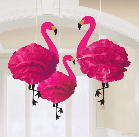 Amscan: 3 Fluffy Decoration Flamingo Paper