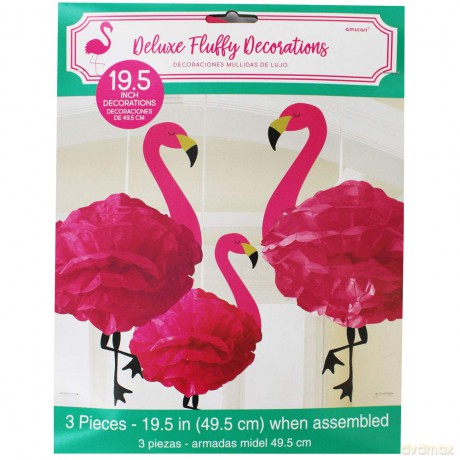 Amscan: 3 Fluffy Decoration Flamingo Paper