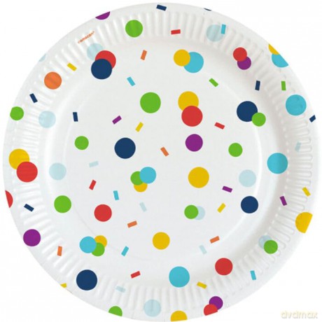 Amscan: 8 Plates Confetti Birthday Round Paper 23cm Sup