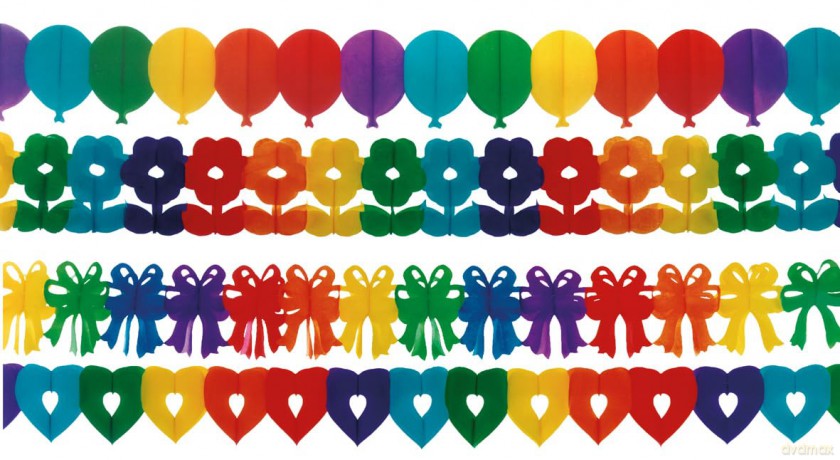 Amscan: Rainbow Garland, Assorted. Festone Carta 4 Motivi Assortiti 4 M X 20 Cm