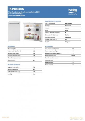 Beko Sottotavolo Ts190040n 88l E