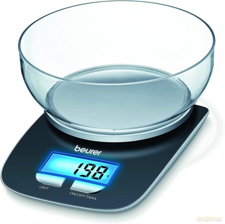 Beurer Ks 25 Bilancia Da Cucina Digitale Con Portata 3 Kg, Display Lcd Retroilluminato, Funzione Tara E Contenitore Removibile Da 1.2 L