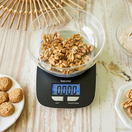 Beurer Ks 25 Bilancia Da Cucina Digitale Con Portata 3 Kg, Display Lcd Retroilluminato, Funzione Tara E Contenitore Removibile Da 1.2 L