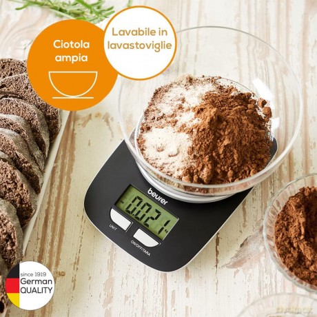 Beurer Ks 25 Bilancia Da Cucina Digitale Con Portata 3 Kg, Display Lcd Retroilluminato, Funzione Tara E Contenitore Removibile Da 1.2 L