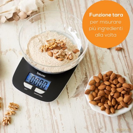 Beurer Ks 25 Bilancia Da Cucina Digitale Con Portata 3 Kg, Display Lcd Retroilluminato, Funzione Tara E Contenitore Removibile Da 1.2 L