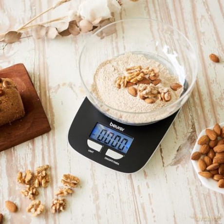 Beurer Ks 25 Bilancia Da Cucina Digitale Con Portata 3 Kg, Display Lcd Retroilluminato, Funzione Tara E Contenitore Removibile Da 1.2 L