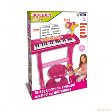 Bontempi 13 3771: Tastiera 37 Tasti Con Gambe, Microfono, Sgabello E Leggio. (Pink)