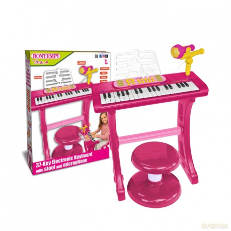 Bontempi 13 3771: Tastiera 37 Tasti Con Gambe, Microfono, Sgabello E Leggio. (Pink)