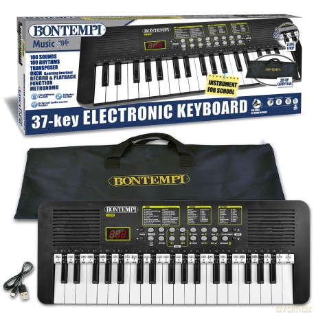 Bontempi 15 3787: Tastiera Scuola A 37 Tasti Passo Medio, Cavo Alimentazione, Display Lcd, Borsa Per T