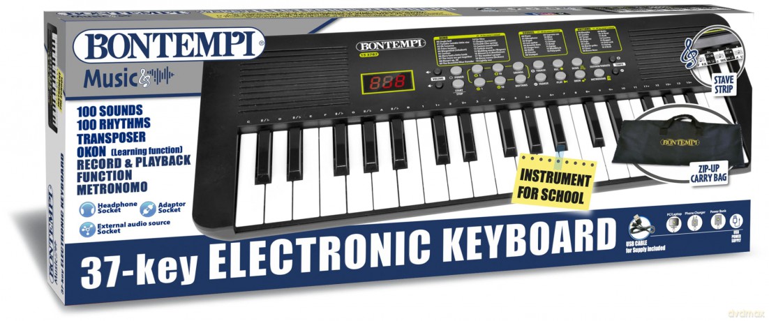 Bontempi 15 3787: Tastiera Scuola A 37 Tasti Passo Medio, Cavo Alimentazione, Display Lcd, Borsa Per T