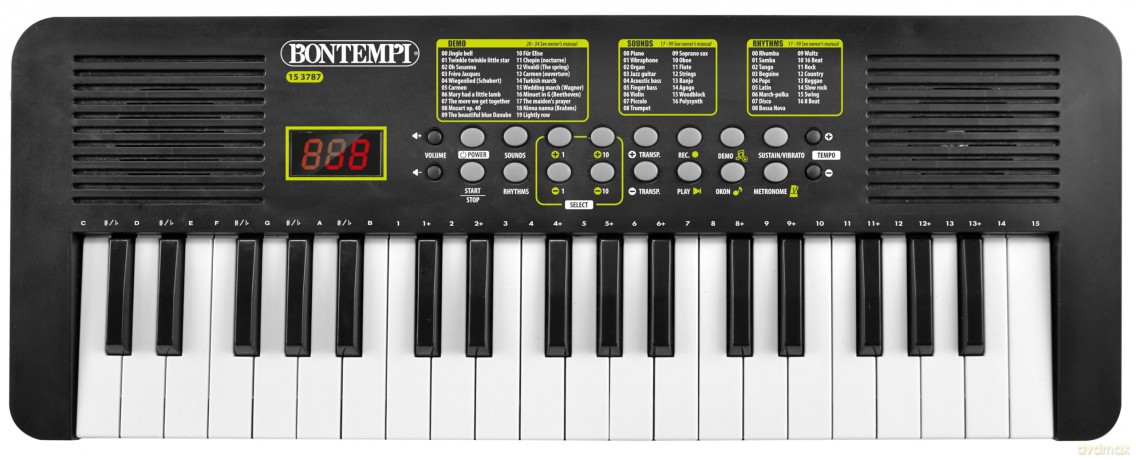 Bontempi 15 3787: Tastiera Scuola A 37 Tasti Passo Medio, Cavo Alimentazione, Display Lcd, Borsa Per T
