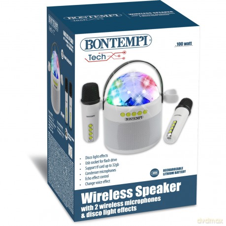 Bontempi 49 0250: Amplificatore Wireless Con 2 Microfono Wireless E Disco Ball Con Effetti Luminosi