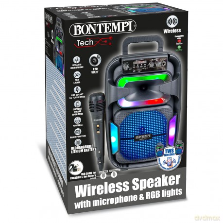 Bontempi 49 1030: Amplificatore Wireless Con Microfono Dinamico, Effetti Luminosi, Regolatore Alti E B