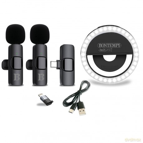 Bontempi 60 4120: 2 Microfoni Wireless Lavalier Con Anello Luminoso Da Selfie. Trasmettitore Conpresa