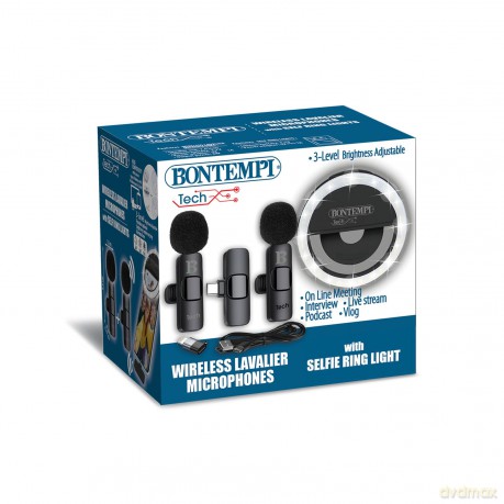 Bontempi 60 4120: 2 Microfoni Wireless Lavalier Con Anello Luminoso Da Selfie. Trasmettitore Conpresa