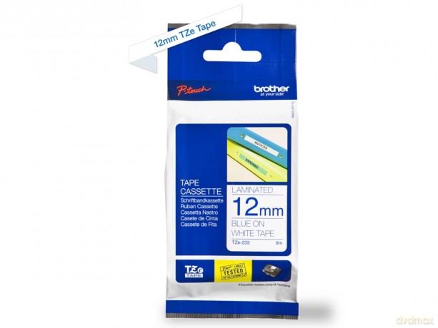 Brother Tze233 Nastro Laminato Da 12 Mm X8 M, Blu/Bianco